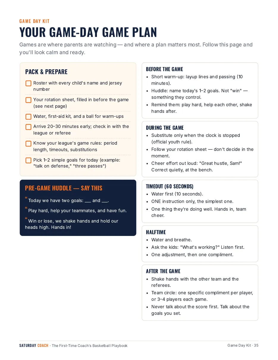 The game-day plan page